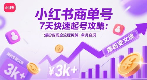 小红书商单号7天快速起号攻略：爆粉变现全流程拆解，单月变现3k+智小邦项目网-专注分享网络创业项目落地实操课程 – 全网首发_高质量创业项目输出智小邦项目网
