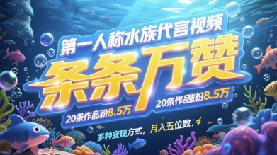 第一人称水族代言视频，条条万赞，20条作品涨粉7.8W，多种变现方式月入五位数智小邦项目网-专注分享网络创业项目落地实操课程 – 全网首发_高质量创业项目输出智小邦项目网