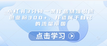 小红书3分钟一条作品精准引流创业粉300+，打造属于自己的流量帝国智小邦项目网-专注分享网络创业项目落地实操课程 – 全网首发_高质量创业项目输出智小邦项目网