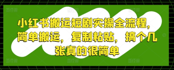 小红书搬运短剧实操全流程，简单搬运，复制粘贴，搞个几张真的很简单智小邦项目网-专注分享网络创业项目落地实操课程 – 全网首发_高质量创业项目输出智小邦项目网