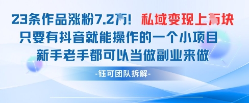 抖音私域项目23条作品涨粉7.2W，私域变现1W智小邦项目网-专注分享网络创业项目落地实操课程 – 全网首发_高质量创业项目输出智小邦项目网