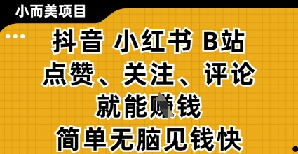 小而美的项目，抖音小红书B站视频点赞、关注、评论就能挣钱，简单无脑立见收益，妥妥的零撸项目【揭秘】智小邦项目网-专注分享网络创业项目落地实操课程 – 全网首发_高质量创业项目输出智小邦项目网